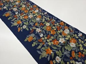 手織り真綿紬秋草模様織出し名古屋帯